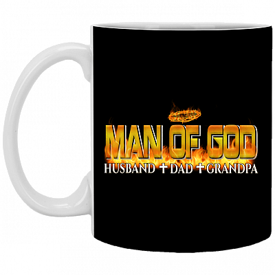 Man of God Husband Dad Grandpa Ceramic Coffee Mug - Beer Stein - Water Bottle - Color Changing Mug, Black, 11 oz. White Mug