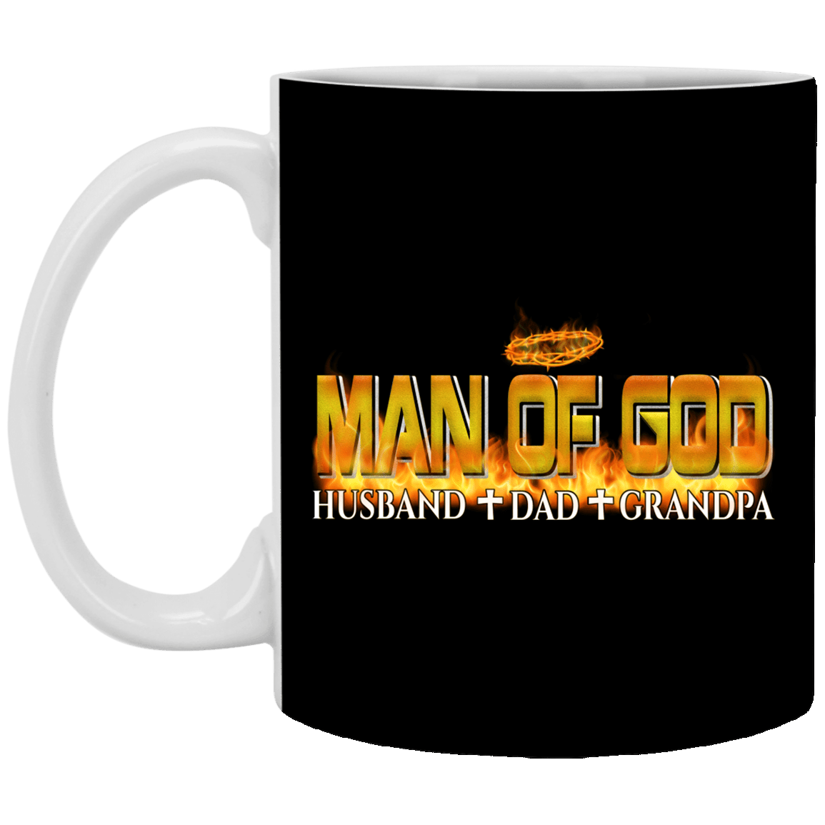 Man of God Husband Dad Grandpa Ceramic Coffee Mug - Beer Stein - Water Bottle - Color Changing Mug, Black, 11 oz. White Mug