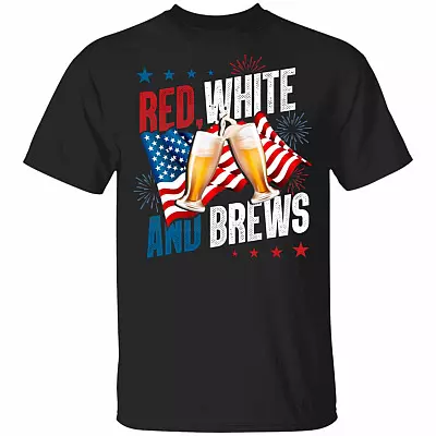 Red White And Brews T-Shirt - Funny Independence Day Shirt, Black, Unisex T-Shirt