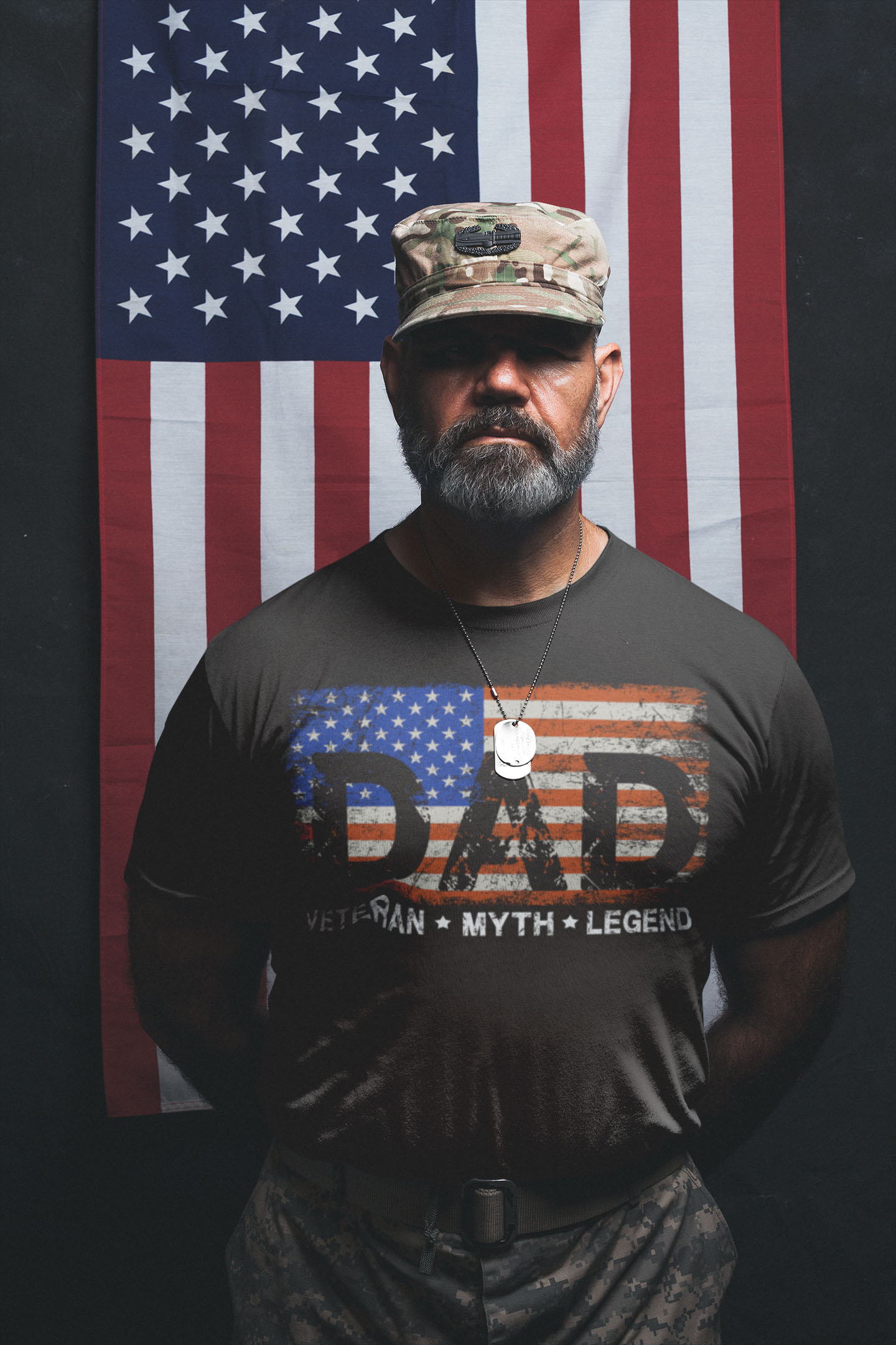 Proud Veteran Dad Man Myth Legend Patriotic America Flag T-Shirt - Cool Dad Veteran Father's Day Gift T-Shirt-mockup-of-a-veteran-soldier-wearing-a-t-shirt-in-parade-rest-position Proud Veteran Dad Man Myth Legend Patriotic America Flag T-Shirt - Cool Dad Veteran Father's Day Gift T-Shirt-mockup-of-a-veteran-soldier-wearing-a-t-shirt-in-parade-rest-position