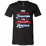 Freedom Fireworks Stars and Stripes 4th Of July T-Shirt - V-Neck Tee, Black, V-Neck T-Shirt