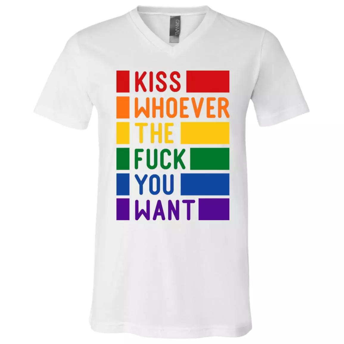 Kiss Whoever The Fck You Want T-Shirt - V-Neck Shirt - LGBT Pride Shirt, White, V-Neck T-Shirt