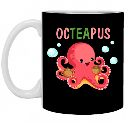 Octeapus Ceramic Coffee Mug - Beer Stein - Water Bottle - Color Changing Mug - Funny Pun Mugs, Black, 11 oz. White Mug