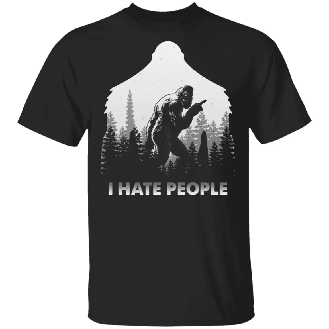 I Hate People Bigfoot Middle Finger T-Shirt - Funny Bigfoot Shirt, Black, Unisex T-Shirt