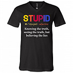 Stupid Is Knowing The Truth Seeing The Truth But Still Believing The Lies T-Shirt - V-Neck Tee, Black, V-Neck T-Shirt