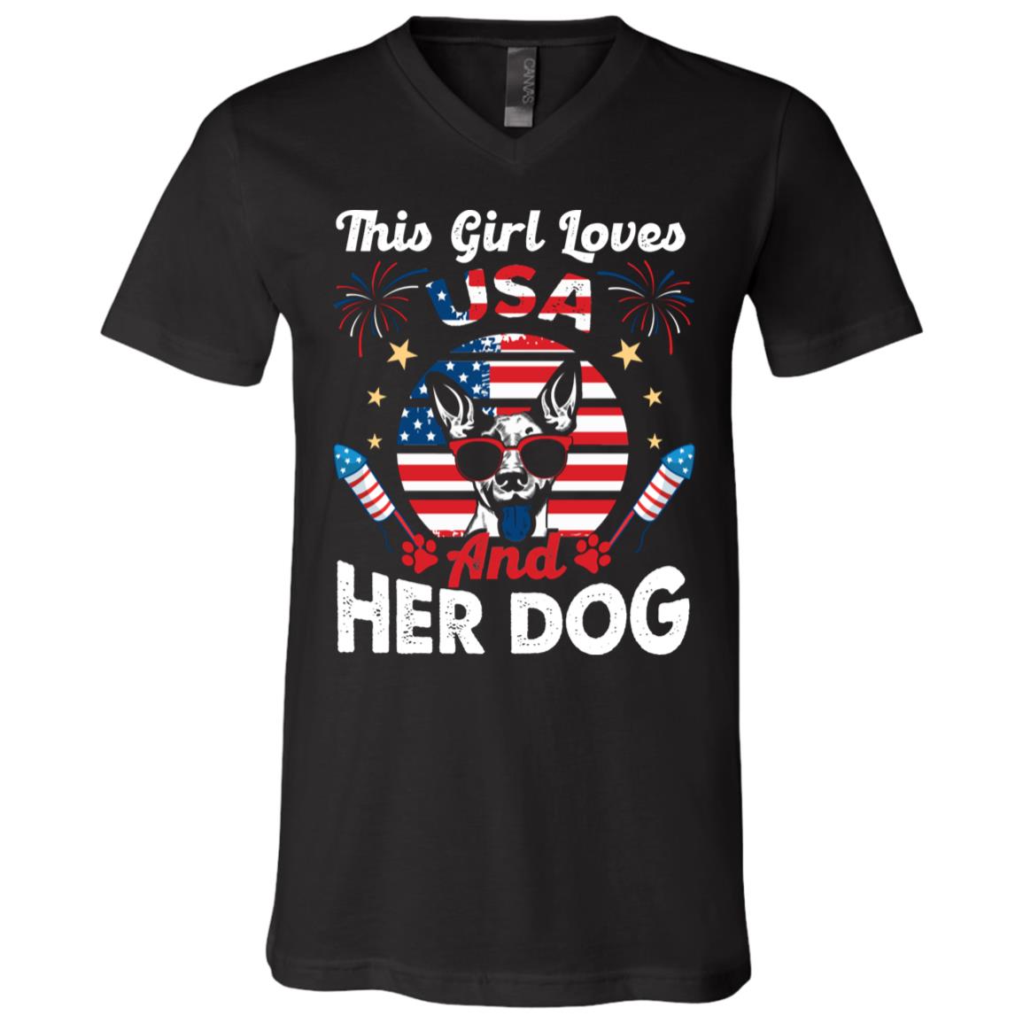 This Girl Loves USA and Her Dog T-Shirt - V-Neck Tee - Dog 4th of July Shirt, Black, V-Neck T-Shirt This Girl Loves USA and Her Dog T-Shirt - V-Neck Tee - Dog 4th of July Shirt, Black, V-Neck T-Shirt