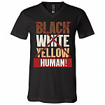 Black White Yellow Human Anti Racist T-Shirt - V Neck, Black, V-Neck T-Shirt