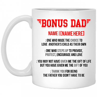 Personalized Bonus Dad Definition Ceramic Coffee Mug - Color Changing Mug - Unique Bonus Dad Gift, White, 11 oz. White Mug