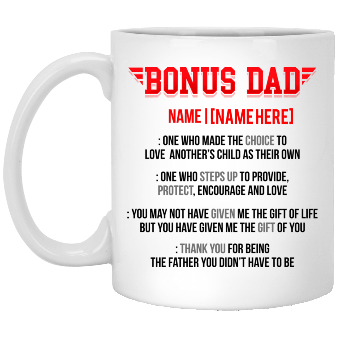 Personalized Bonus Dad Definition Ceramic Coffee Mug - Color Changing Mug - Unique Bonus Dad Gift, White, 11 oz. White Mug