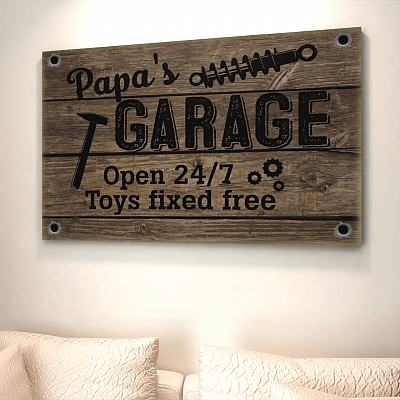 Alternative view of Papa's Garage Open 24 7 Toys Fixed Free - Funny Papa Gift Framed Canvas - Unframed Poster - Home Decor Wall Art