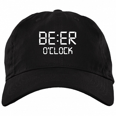 Beer O'Clock Twill Cap - High-Profile Snapback Hat - Trucker Hat - Beer Lover Gifts, Black, Brushed Twill Dad Cap