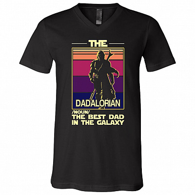 The Dadalorian Definition Like A Dad Just Way Cooler Galaxy Vintage T-Shirt - V-Neck, Black, V-Neck T-Shirt