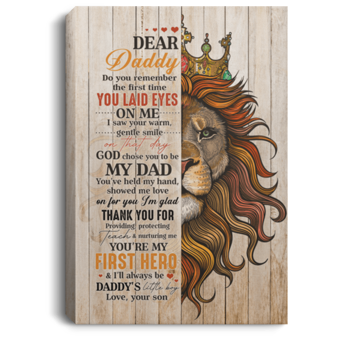 Dear Daddy I Saw Your Warm Gentle Smile Gift For Dad From Son Gallery Wrapped Framed Canvas Prints, White, 0.75'' Framed Canvas