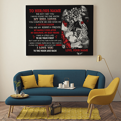 Alternative view of I Love You To The Moon And Back Skull Couple Personalized Canvas Prints With Name Unframed Poster Home Decor