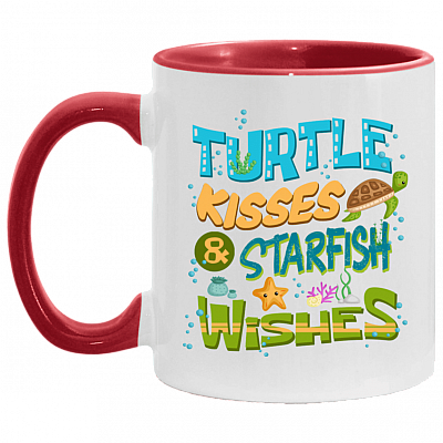 Turtle Kisses And Starfish Wishes Accent Mug, White/Red, 11 oz. Accent Mug