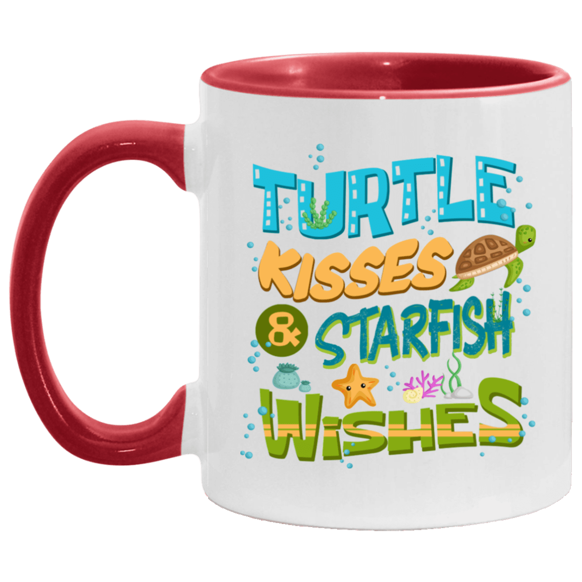 Turtle Kisses And Starfish Wishes Accent Mug, White/Red, 11 oz. Accent Mug