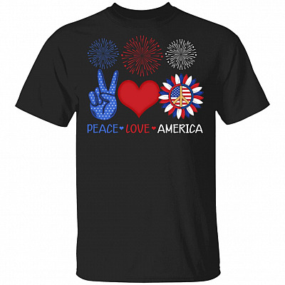 .4th July Peace Love America Hippie Shirt, Black, Unisex T-Shirt