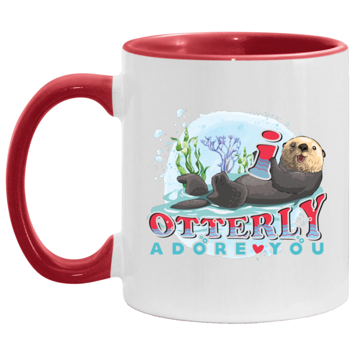 I Otterly Adore You Ceramic Accent Mug - Funny Animal Lover Gift Mug, White/Red, 11 oz. Accent Mug