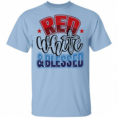 Red White And Blessed T-Shirt - Independence Shirt - Christian Shirts for Kids, Light Blue, Unisex T-Shirt