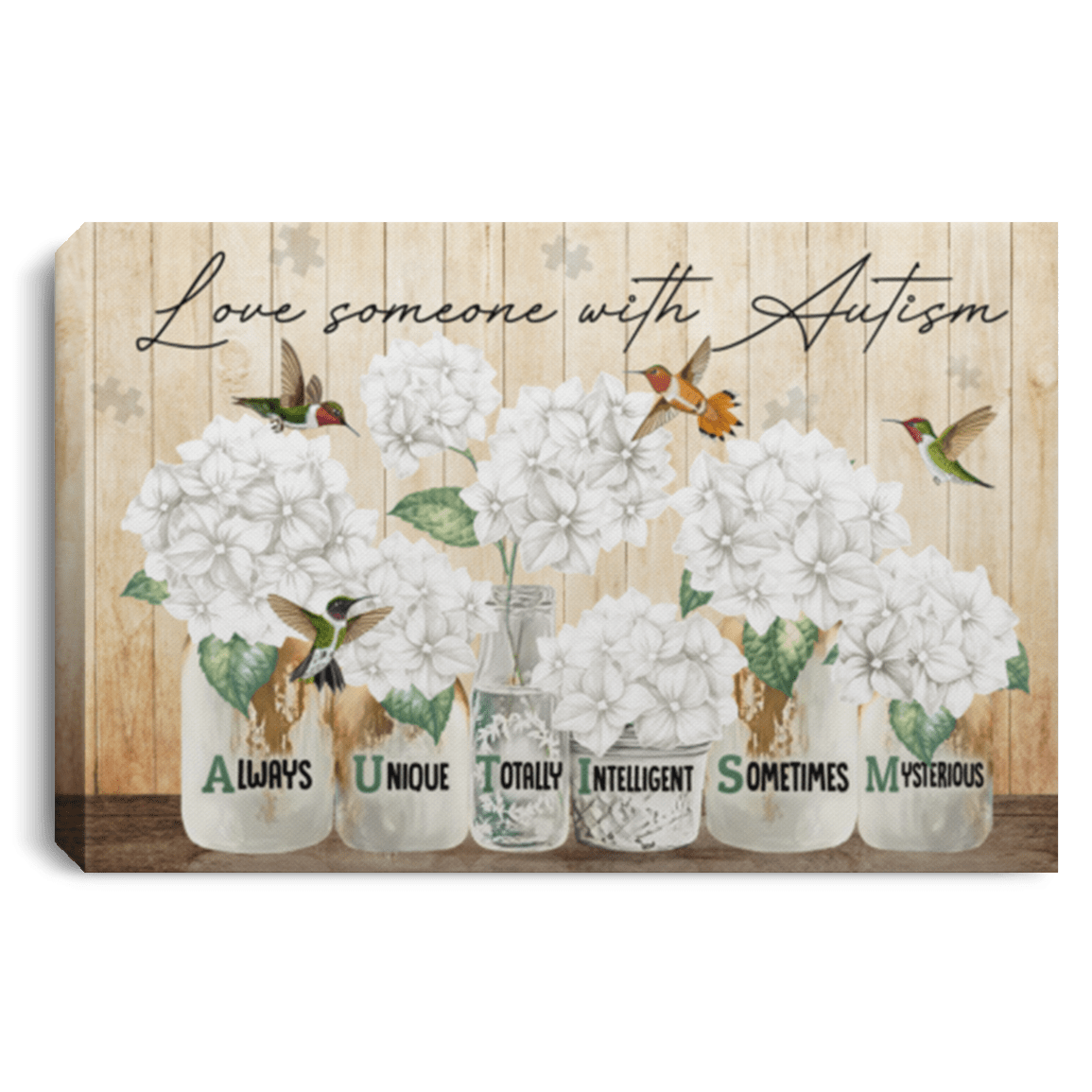 Love Someone with Autism Hummingbird Floral Always Unique Intelligent Framed Canvas - Unframed Poster, White, 0.75'' Framed Canvas