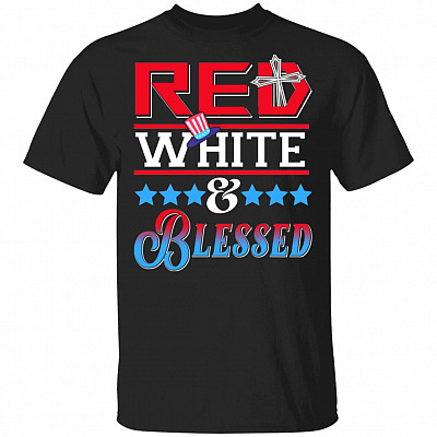 Red White And Blessed 4th of July Patriotic America T-Shirt, Black, Unisex T-Shirt