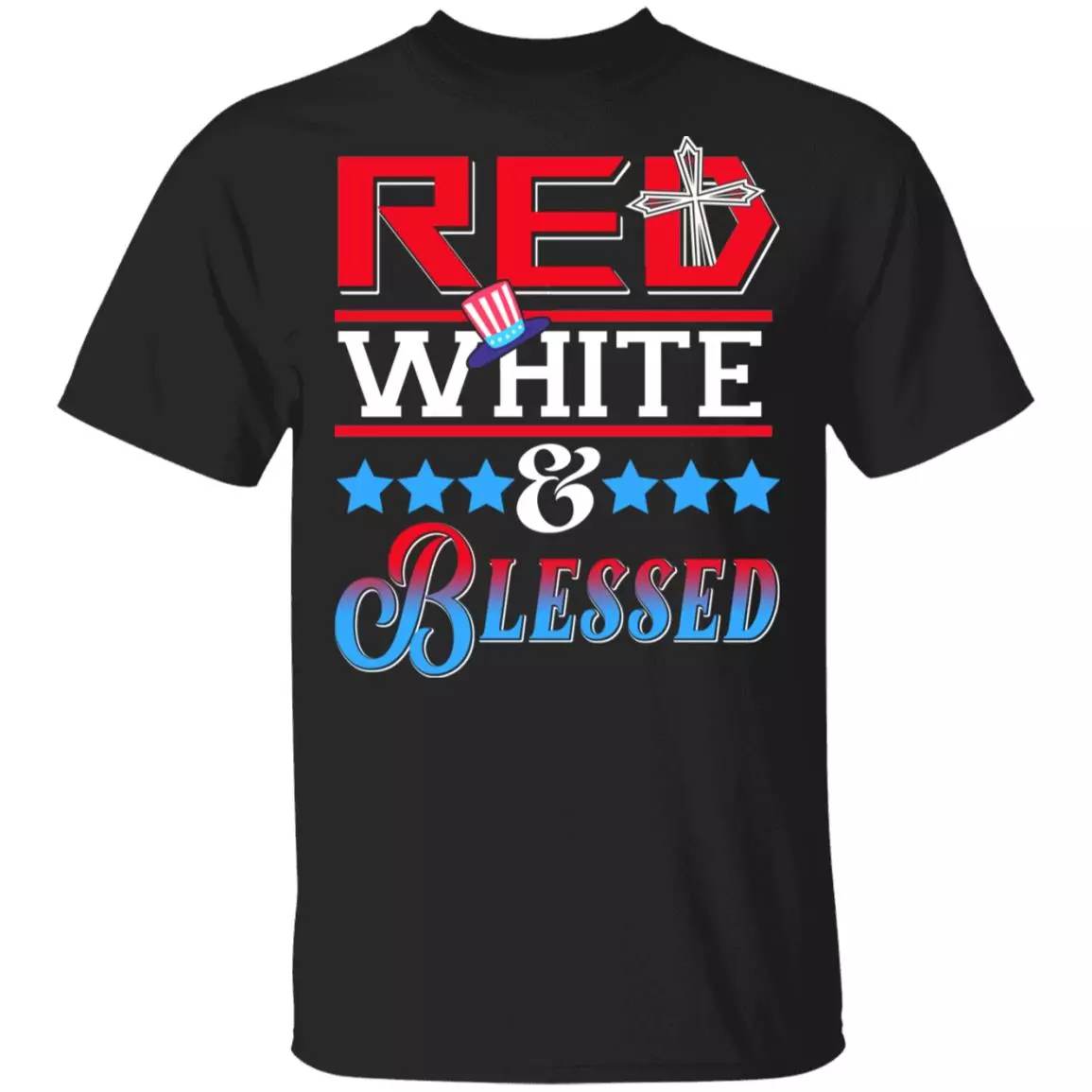 Red White And Blessed 4th of July Patriotic America T-Shirt, Black, Unisex T-Shirt