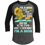 I'm A Mom Classy Bougie Ratchet My Kids Are Sassy Moody Nasty 3/4 Raglan Jersey Shirt – Baseball Tee, Dark Heather Grey/Black, Premium Sporty Raglan Jersey