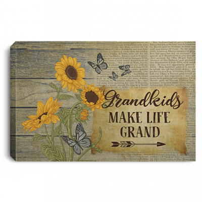 Grandkids Make Life Grand Gallery Wrapped Framed Canvas Prints - Grandparents Gifts Unframed Poster, White, 0.75'' Framed Canvas