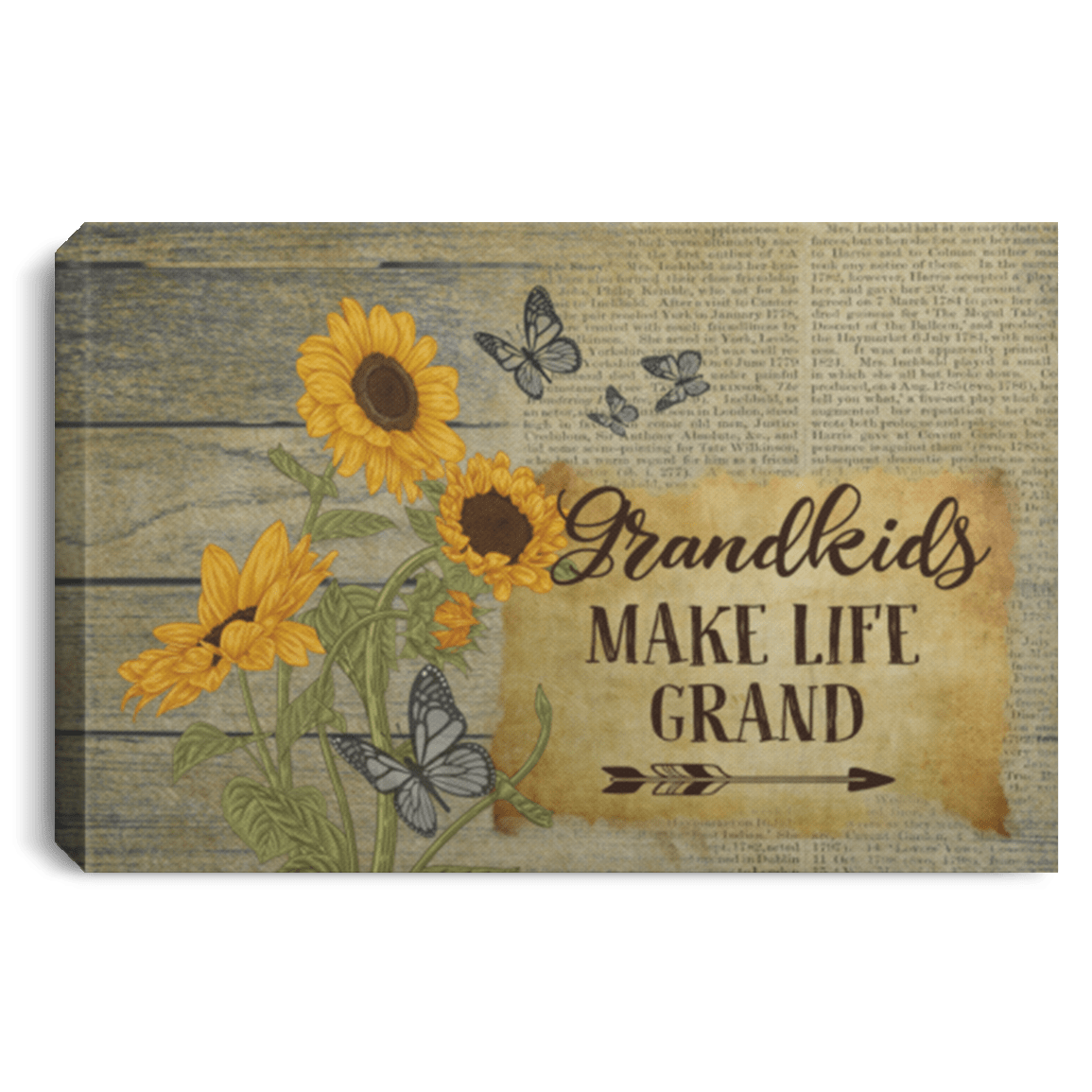 Grandkids Make Life Grand Gallery Wrapped Framed Canvas Prints - Grandparents Gifts Unframed Poster, White, 0.75'' Framed Canvas