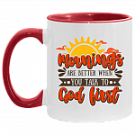 Mornings Are Better When You Talk to God First Accent Mug, White/Red, 11 oz. Accent Mug