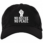 No Justice No Peace Twill Cap - High-Profile Snapback Hat - Trucker Hat, Black, Brushed Twill Dad Cap