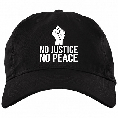 No Justice No Peace Twill Cap - High-Profile Snapback Hat - Trucker Hat, Black, Brushed Twill Dad Cap