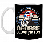 George Sloshington 4th of July Ceramic Coffee Mug - Beer Stein - Water Bottle, Black, 11 oz. White Mug
