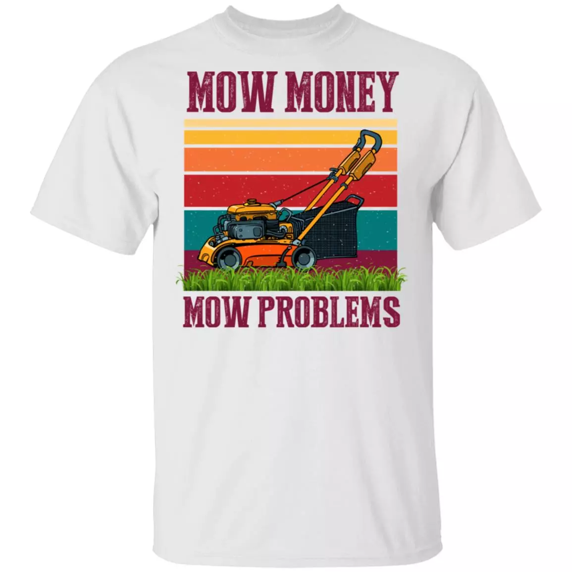 Mow Money Mow Problems Vintage Retro T-Shirt - Funny Lawn Mower Shirt, White, Unisex T-Shirt