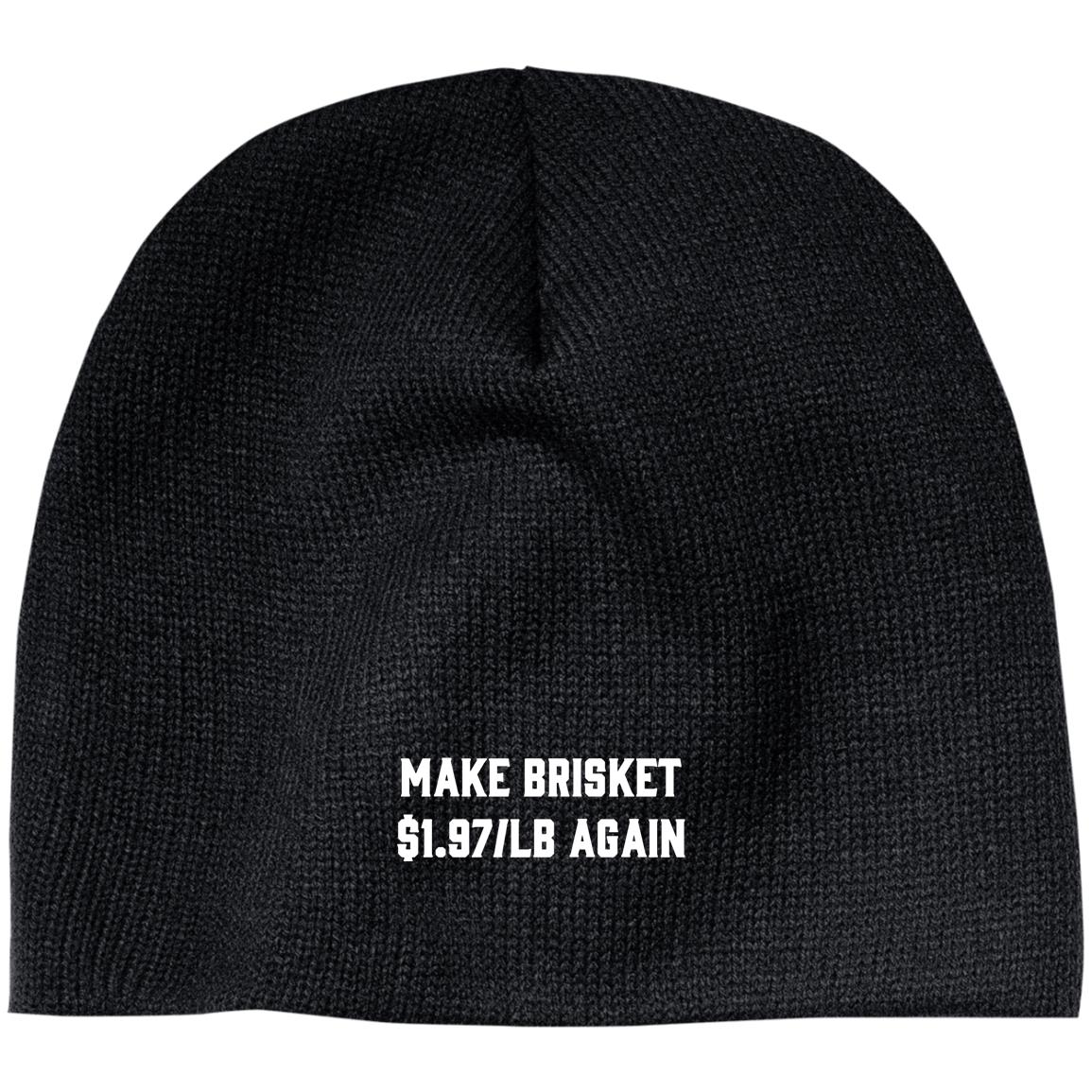 Make Brisket $1.97/LB Again Twill Cap - High-Profile Snapback Hat - Trucker Hat - Beanie - Knit Cap, Black, Acrylic Beanie