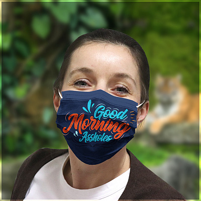 Alternative view of Good Morning Assholes - Funny Face Mask - Washable Reusable Custom – Printed Cloth Face Mask Cover