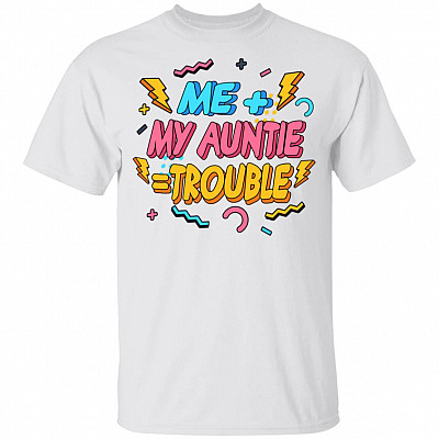 Me Plus Auntie Is Trouble Youth Shirt - Aunt Shirt For Kids, White, Youth T-Shirt