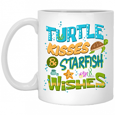 Turtle Kisses And Starfish Wishes Ceramic Coffee Mug - Beer Stein - Water Bottle - Color Changing Mug, White, 11 oz. White Mug