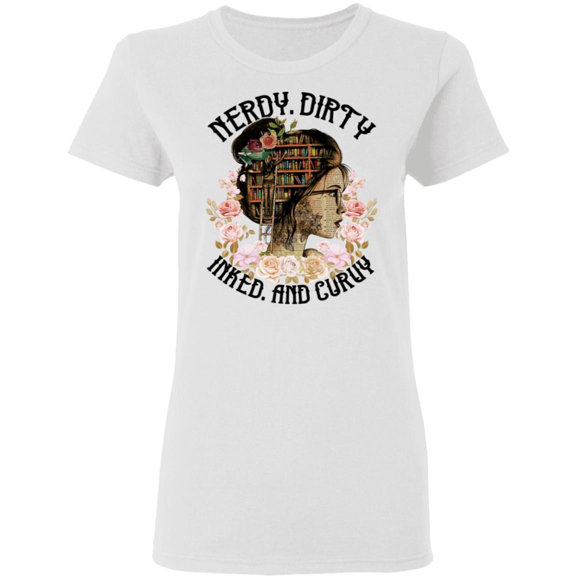 Nerdy Dirty Inked and Curvy T-Shirt - Tattoo Book Lover Ladies T-Shirt - Premium Ladies Triblend Dolman Sleeve Shirt, White, Ladies T-Shirt