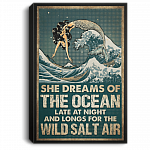 Vintage Mermaid She Dreams of the Ocean Late at Night Framed Canvas - Unframed Poster - Home Decor Wall Art, White, 0.75'' Framed Canvas