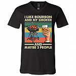 Vintage I Like Bourbon My Smoker and Maybe 3 People Funny Grilling BBQ Lover T-Shirt - V-Neck, Black, V-Neck T-Shirt