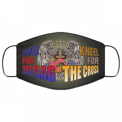 Stand For The Flag Kneel For The Cross American Flag Washable Reusable Custom – Printed Cloth Face Mask Cover, Black, Cloth Face Mask