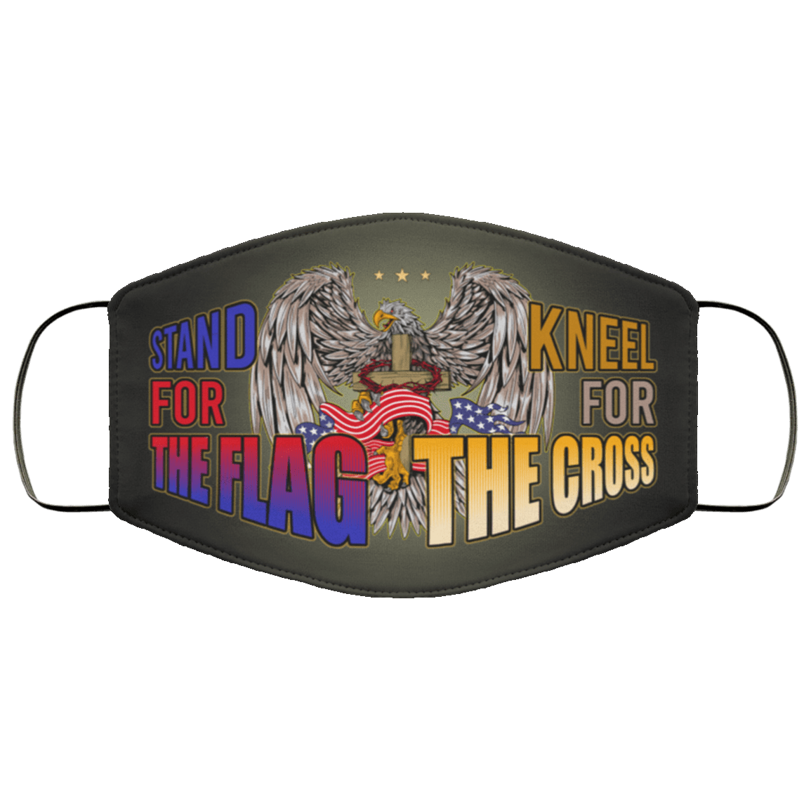 Stand For The Flag Kneel For The Cross American Flag Washable Reusable Custom – Printed Cloth Face Mask Cover, Black, Cloth Face Mask