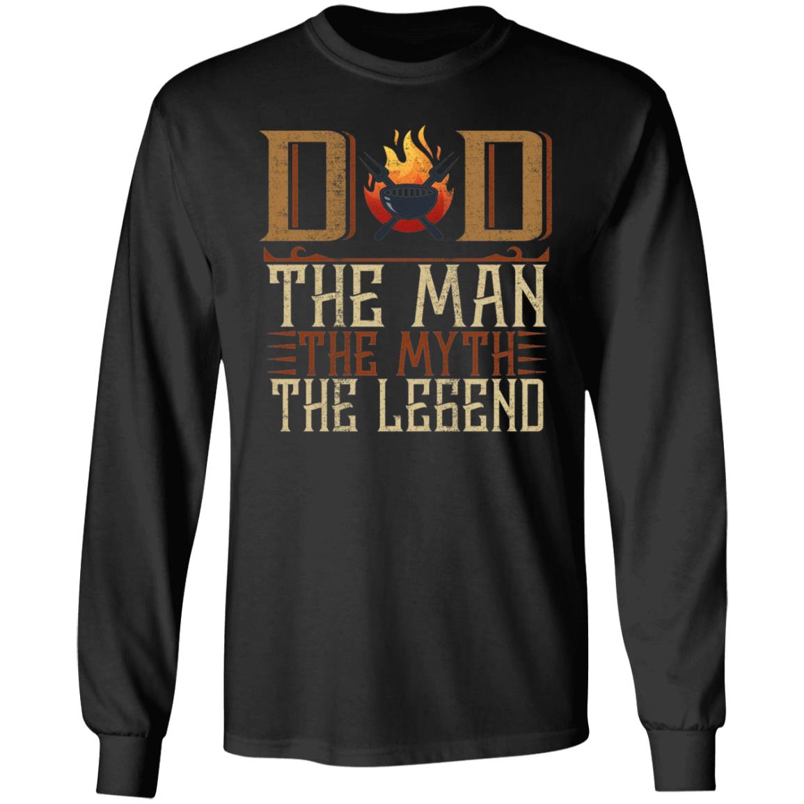 Dad Grilling BBQ Master Man Myth Legend Meme Saying Hoodie Sweatshirt - Funny Barbecue Master Saying T-Shirt, Black, Long Sleeve