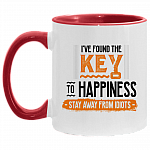 I've Found the Key to Happiness Stay Away from Idiots Funny Accent Mug, White/Red, 11 oz. Accent Mug