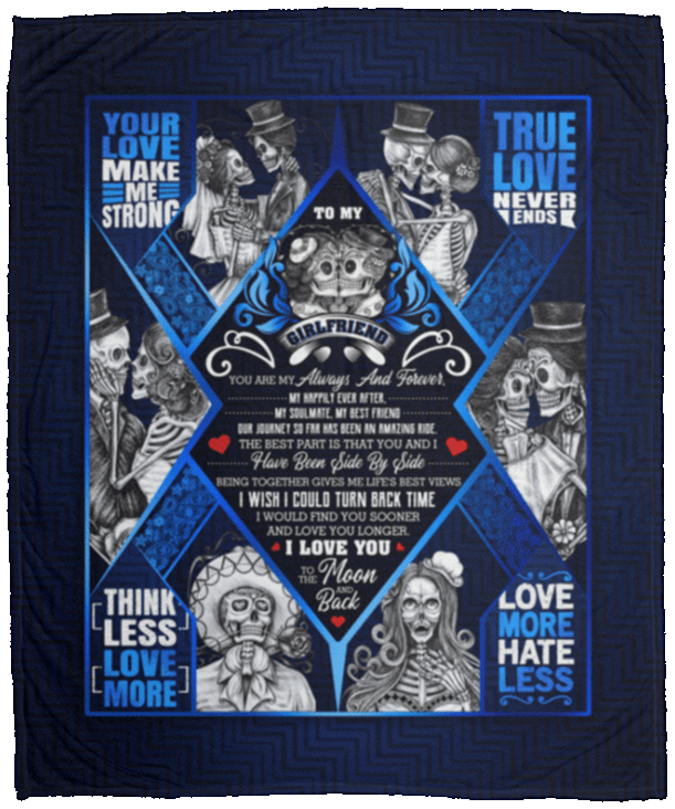 To My Girlfriend Blanket - You Are My Always And Forever Blanket - Skull Couple Fleece Blanket, White, Cozy Plush Fleece Blanket - 50x60