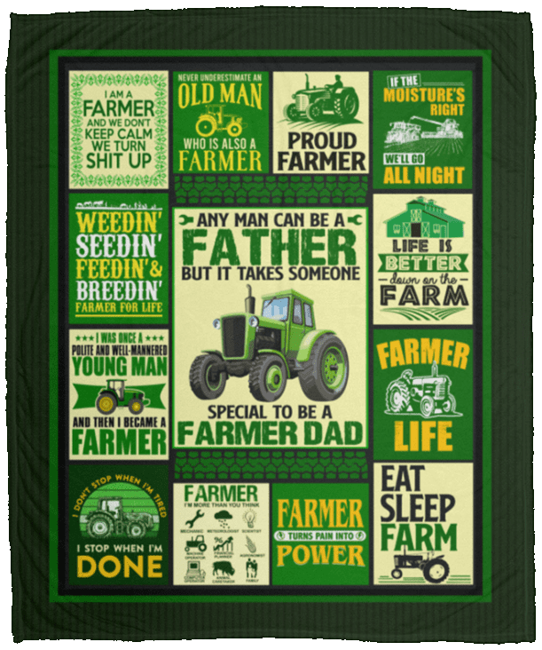 Any Man Can Be A Father But It Takes Someone Special To Be Farmer Dad Fleece Blanket - Premium Sherpa Blanket, White, Cozy Plush Fleece Blanket - 50x60