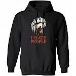 I Hate People Bigfoot Walking Middle Finger Hoodie Sweatshirt - Funny Sasquatch Believer Anti Social T-Shirt, Black, Hoodie