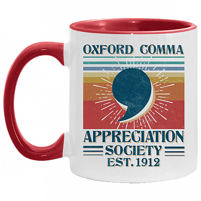 Oxford Comma Appreciation Society Est 1912 Vintage Retro Grammar English Accent Mug, White/Red, 11 oz. Accent Mug