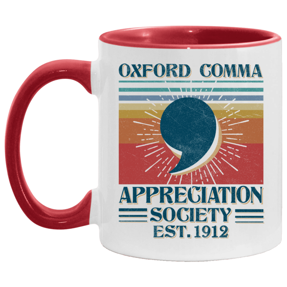 Oxford Comma Appreciation Society Est 1912 Vintage Retro Grammar English Accent Mug, White/Red, 11 oz. Accent Mug